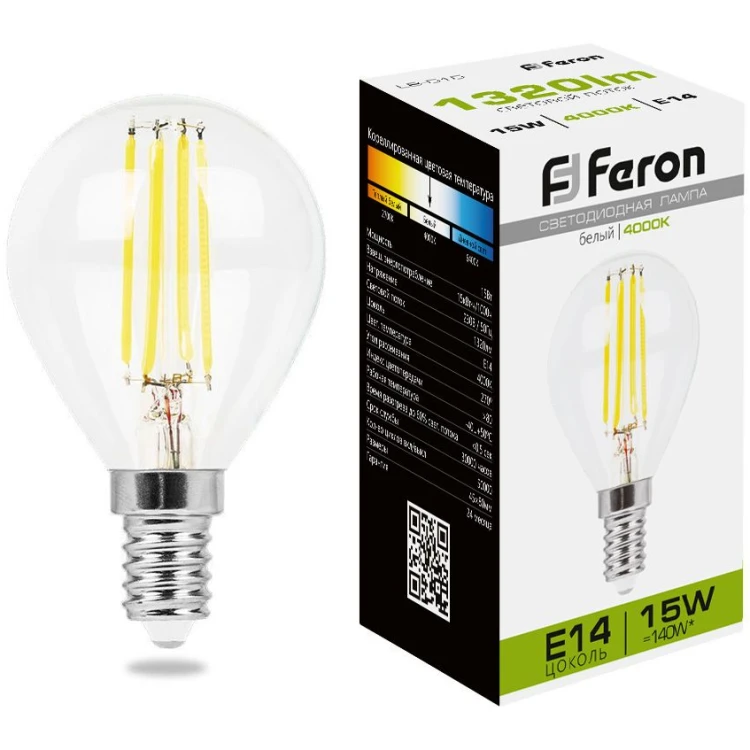 Лампа светодиодная Feron LB-515 Шарик E14 15W 4000K 38250