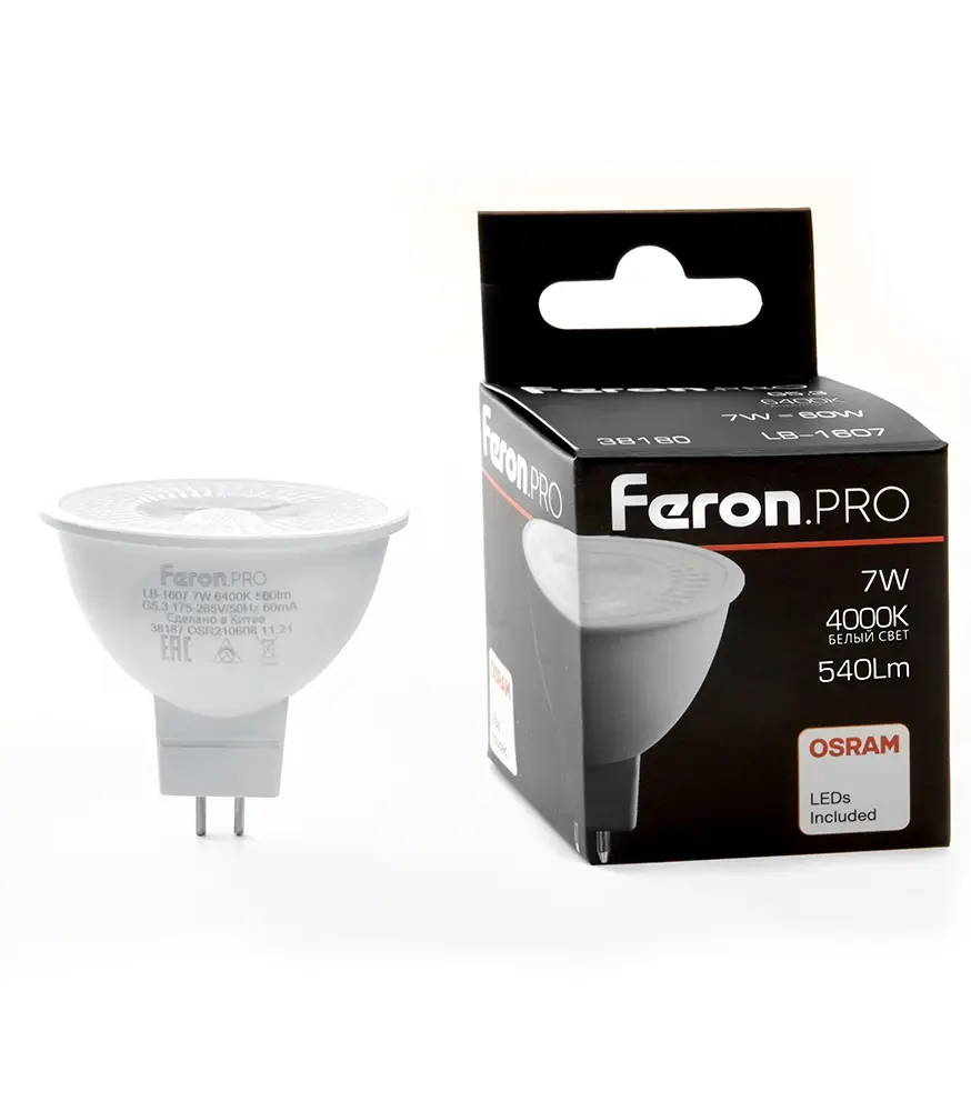 Лампа светодиодная Feron G5.3 7W 4000K рефлекторная LB-1607 38180