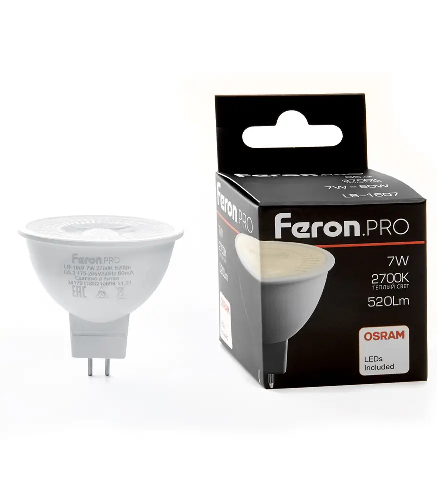 Лампа светодиодная Feron G5.3 7W 2700K рефлекторная LB-1607 38185