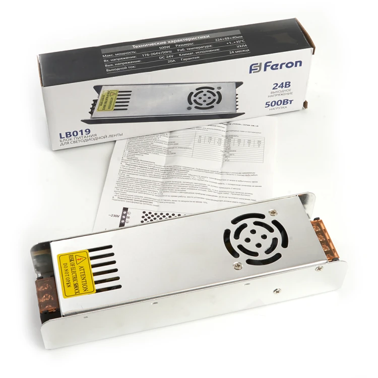 Трансформатор для светодиодной ленты Feron LB019 500Вт 24В IP20 48049