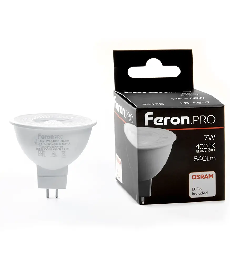 Лампа светодиодная Feron G5.3 7W 4000K рефлекторная LB-1607 38186