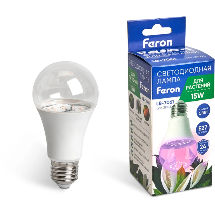 Лампа светодиодная для растений Feron LB-7061 E27 15W красно-синий спектр 38276