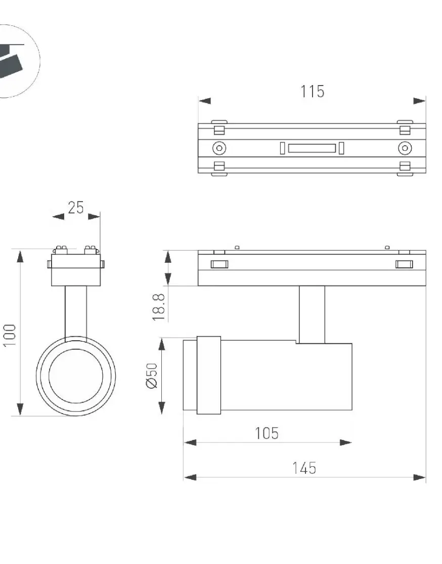 Трековый магнитный светильник Arlight MAG-VIBE-SPOT-ZOOM-R47-10W Day4000 (BK, 20-55 deg, 48V) 044482