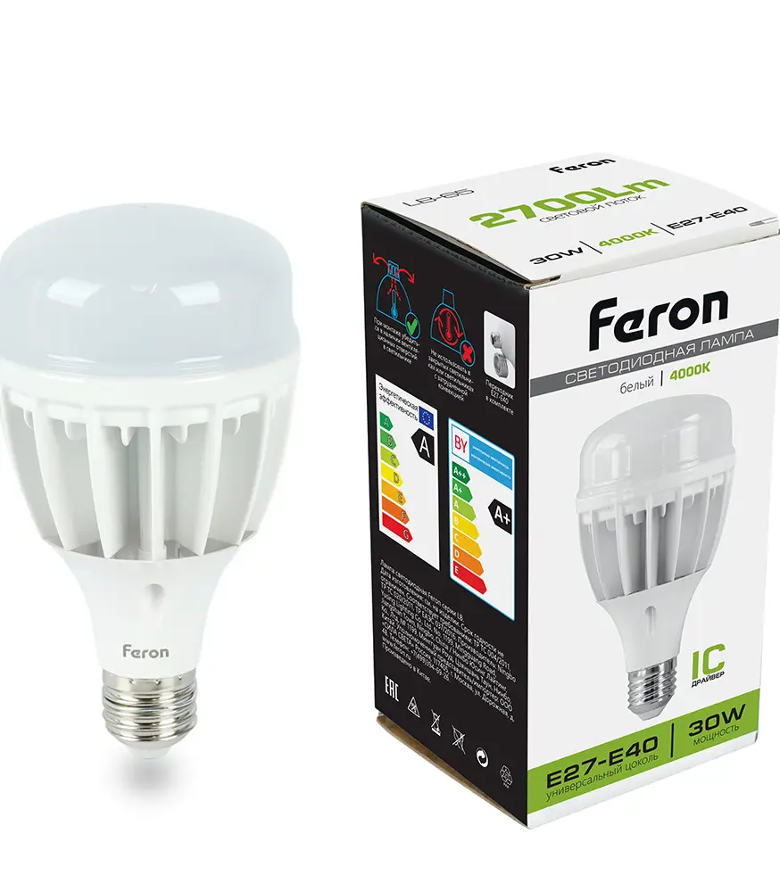 Лампа светодиодная Feron E27-E40 30W 4000K Цилиндр Матовая LB-65 25818