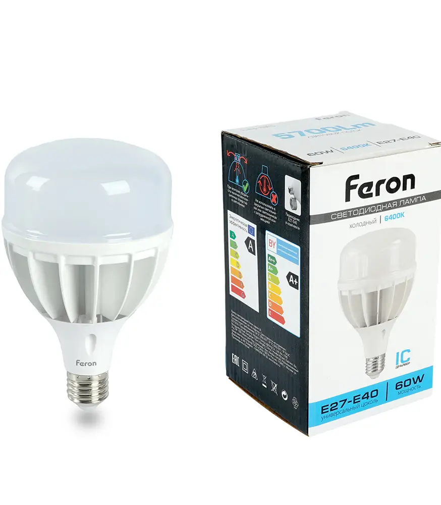 Лампа светодиодная Feron E27-E40 60W 6400K Цилиндр Матовая LB-65 25782