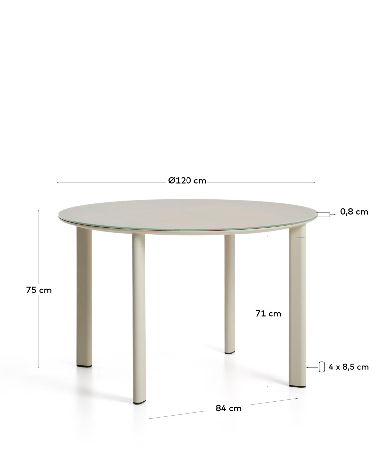 Уличный стол Erice из алюминия и закаленного стекла цвета экрю, 120 см