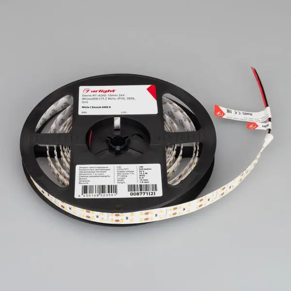 Светодиодная лента Arlight RT-A240-15mm 24V White6000 (19.2 W/m, IP20, 2835, 5m) 008771(2)