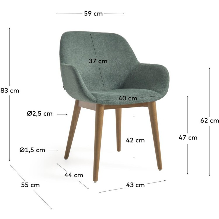 Стул Konna зеленого цвета с ножками из массива ясеня