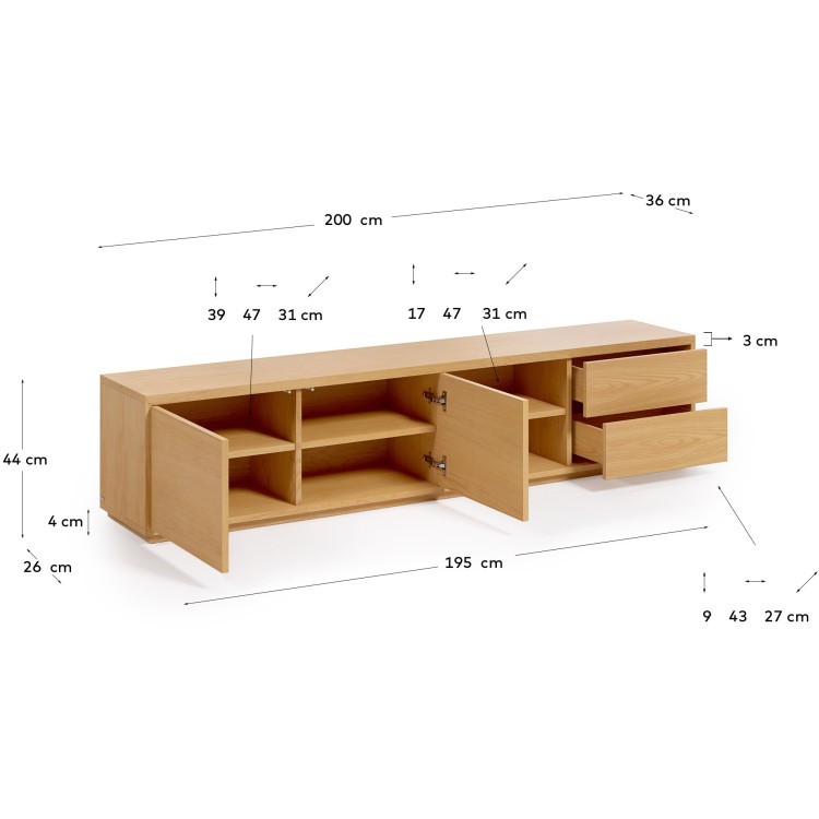 Abilen Подставка для TV из дуба Abilen с 2 ящиками 200 x 43,6 см