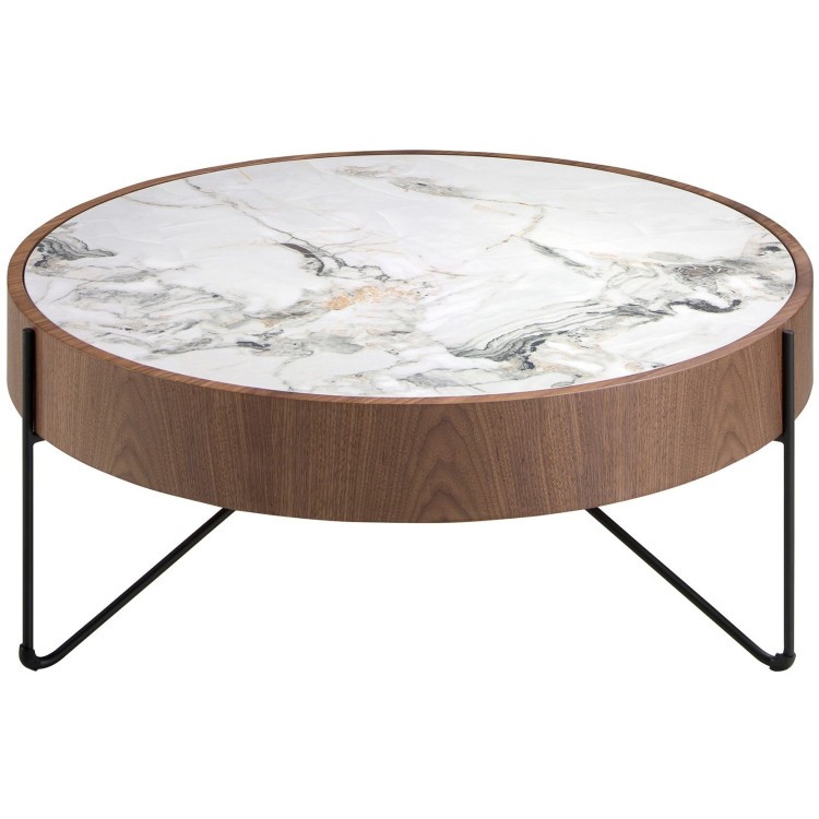 Круглый журнальный столик 2138/MH2303A из ореха и мраморной керамики