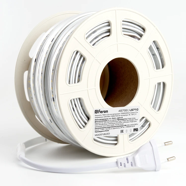Светодиодная лента Feron LS710 220В 2835 10Вт/м 3000K 25м IP65 48766