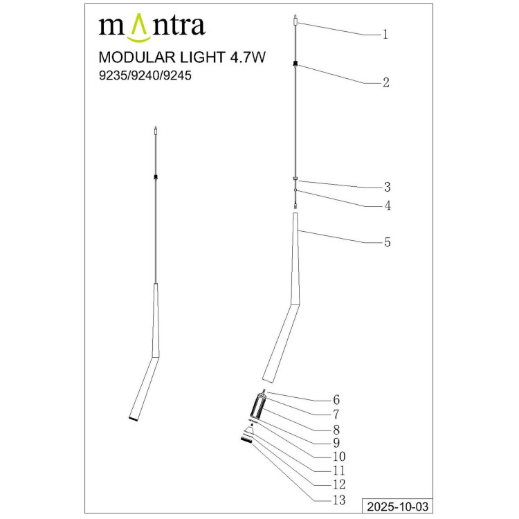 9245 Подвесной модульный светильник без основания BOOMERANG Mantra
