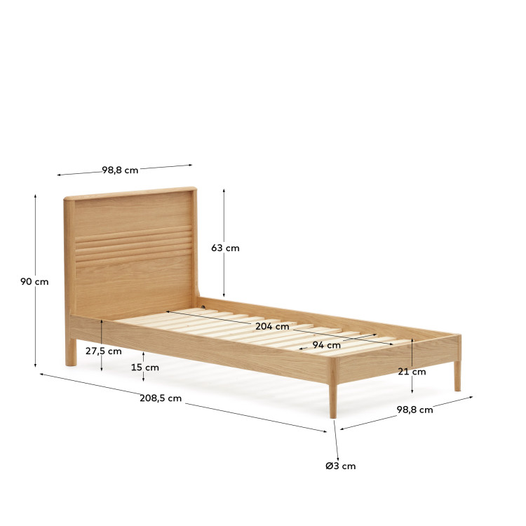 Lenon Кровать из шпона дуба для матраса 90 x 200 см