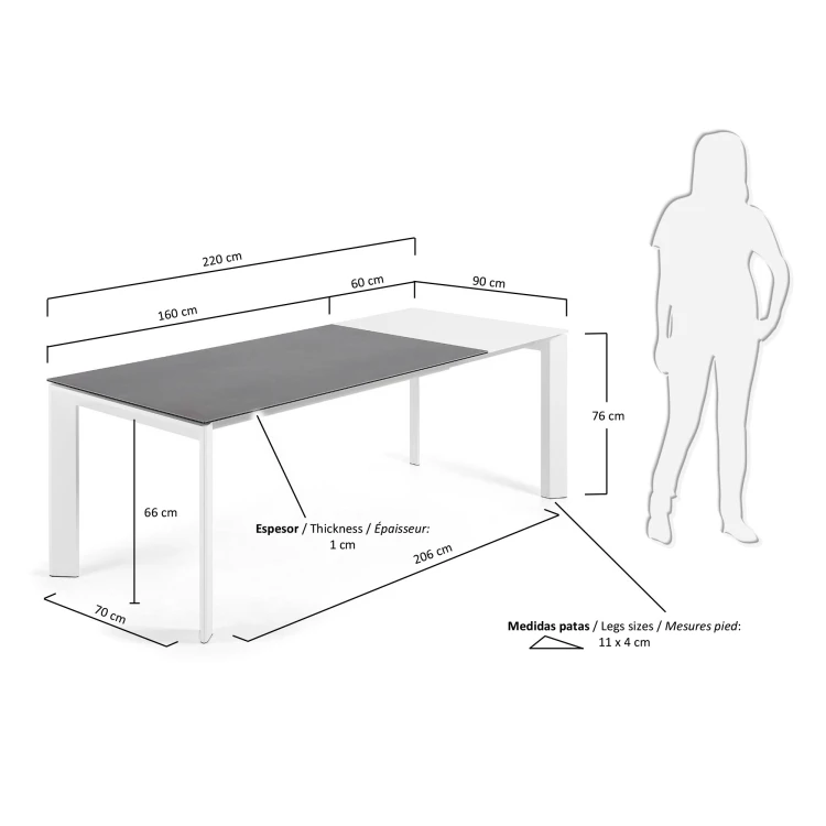 Стол Atta 160 (220) x90 белый керамический