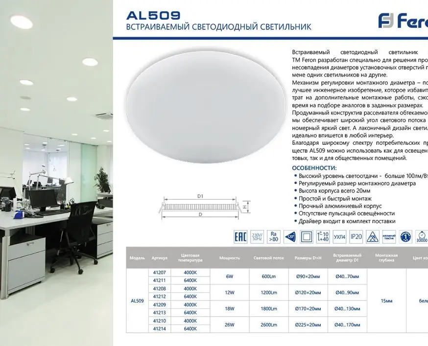 Встраиваемый светильник Feron AL509 41213